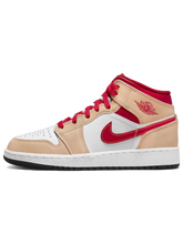 Jordan 1 Mid Light Curry Cardinal